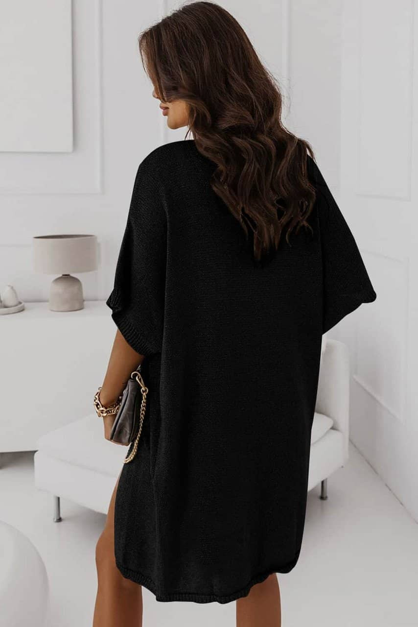 Black Dolman Half Sleeve Pocketed Long Cardigan Black Dolman Half Sleeve Pocketed Long Cardigan