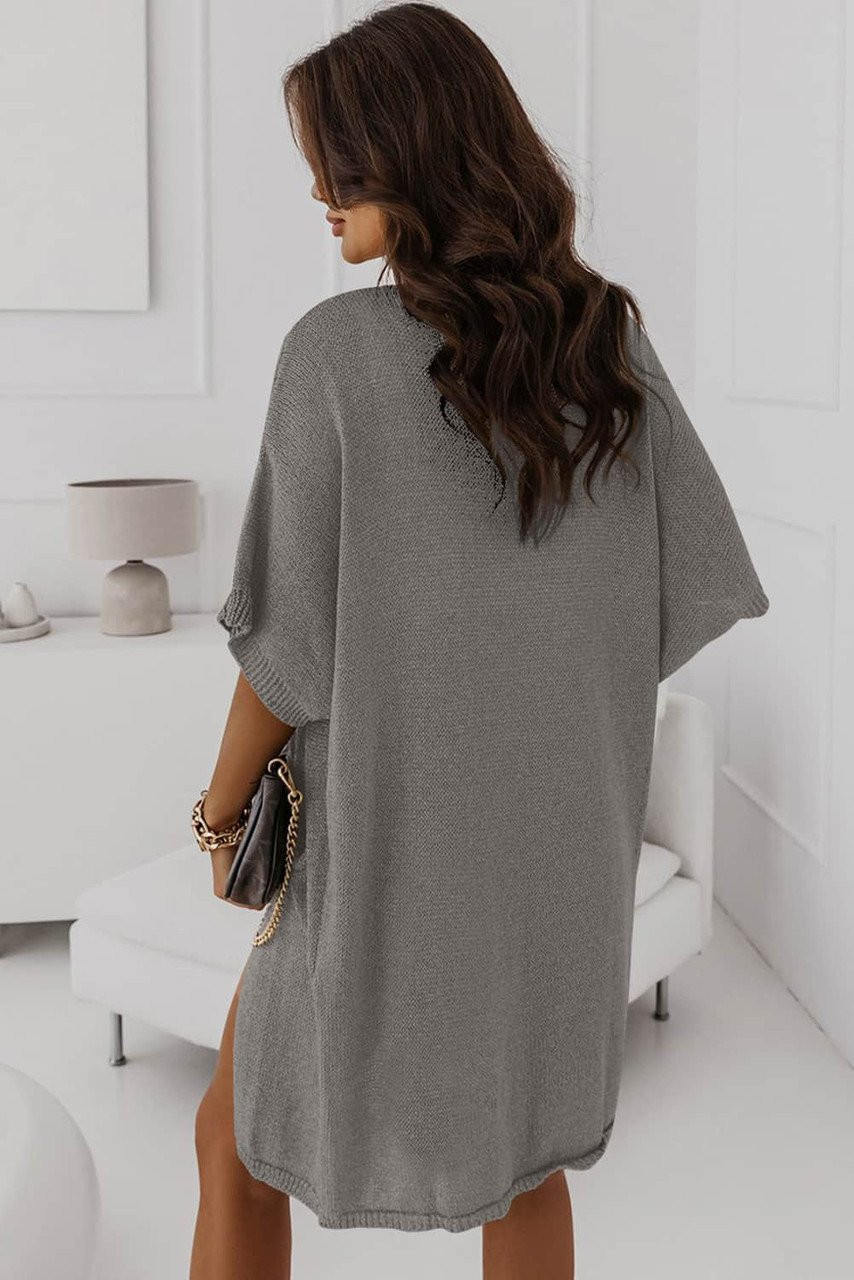 Gray Dolman Half Sleeve Pocketed Long Cardigan Gray Dolman Half Sleeve Pocketed Long Cardigan
