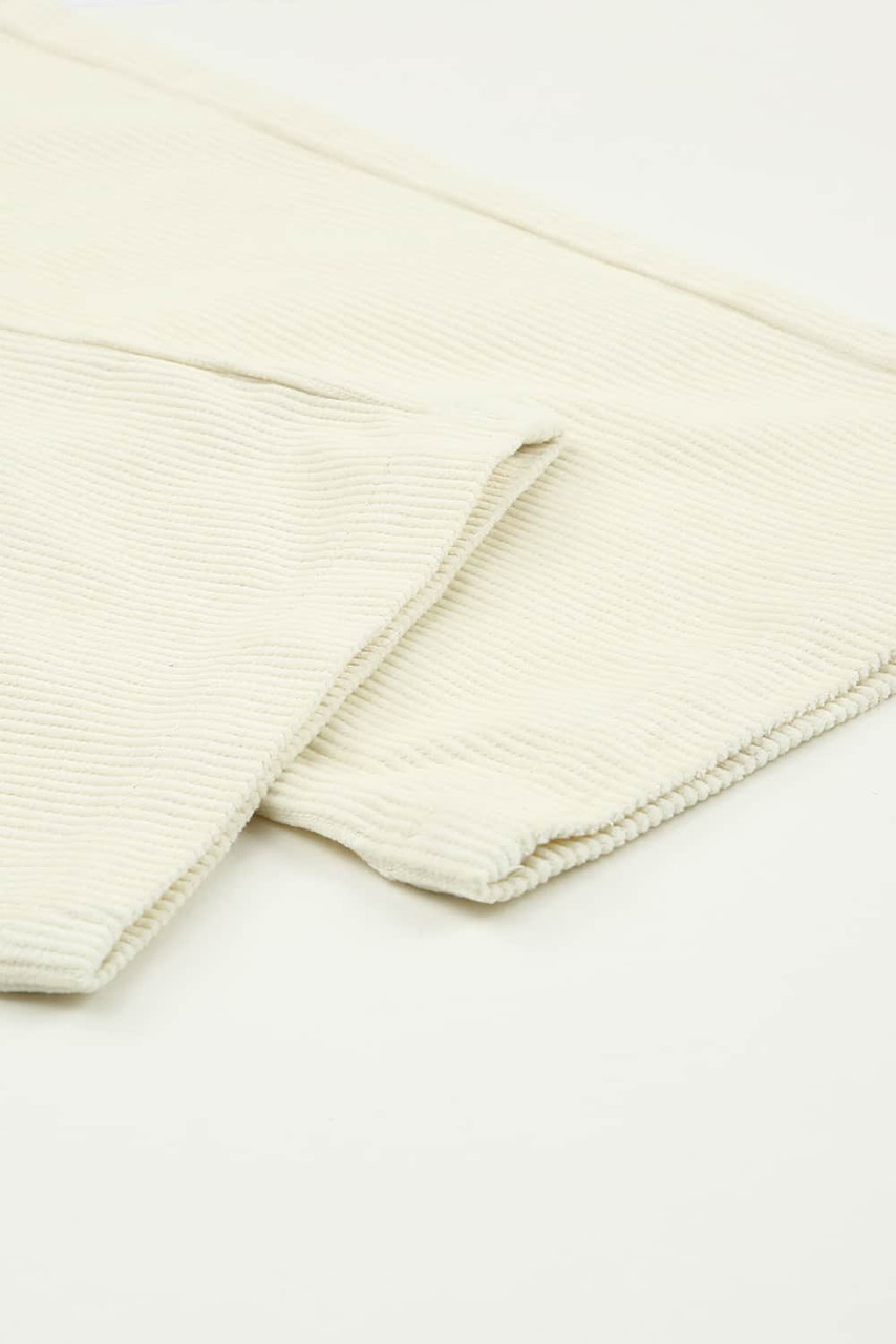 Beige Corduroy High Waist Straight Leg Pants