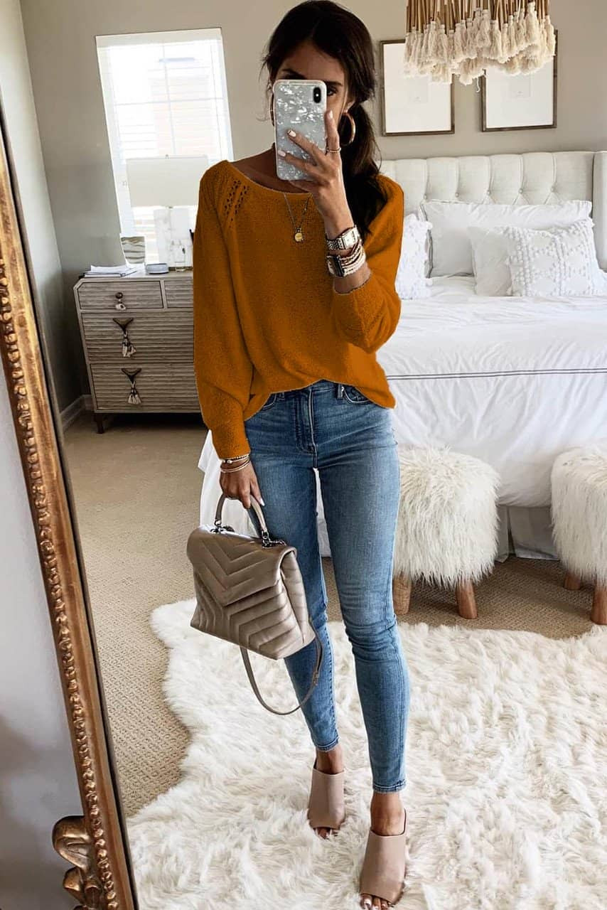 Brown Long Sleeve Cutout Shoulder Relaxed Sweater Brown Long Sleeve Cutout Shoulder Relaxed Sweater