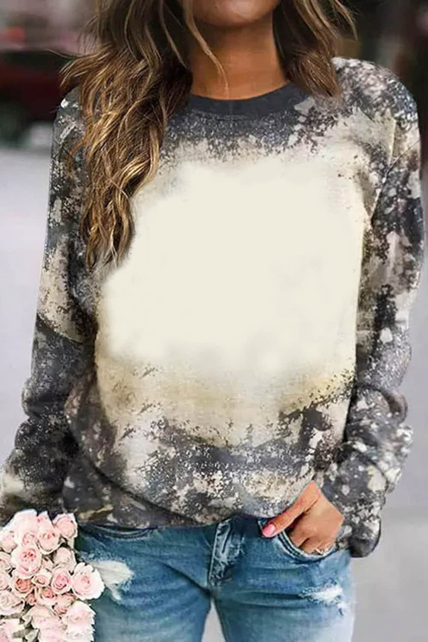 Multicolor Vintage Bleached Tie Dye Long Sleeve Top