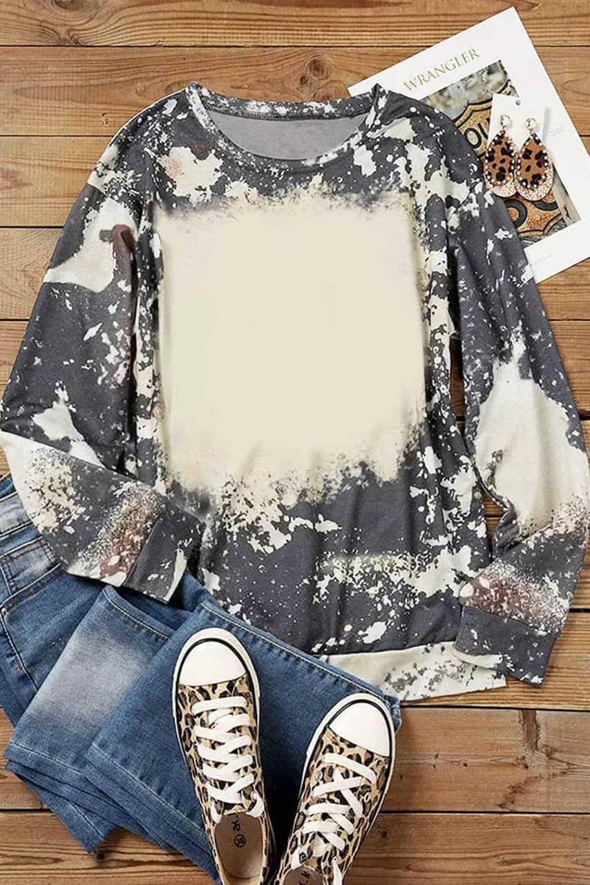 Multicolor Vintage Bleached Tie Dye Long Sleeve Top