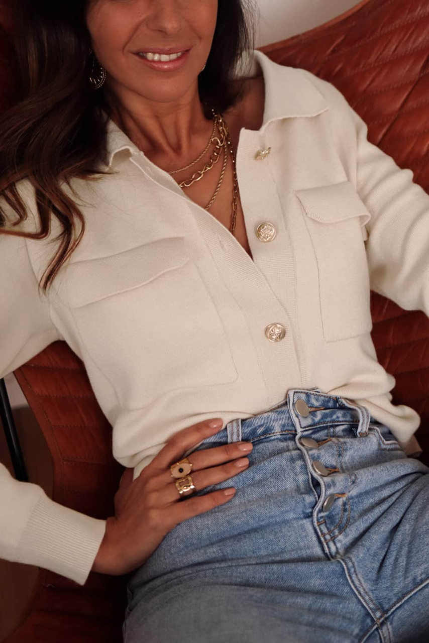 Apricot Chest Pockets Button up Knitted Cardigan Apricot Chest Pockets Button up Knitted Cardigan