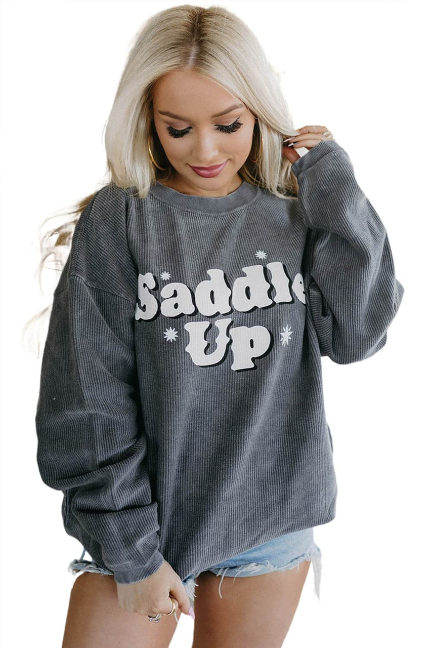 Gray Saddle Up Corded Graphic Sweatshirt