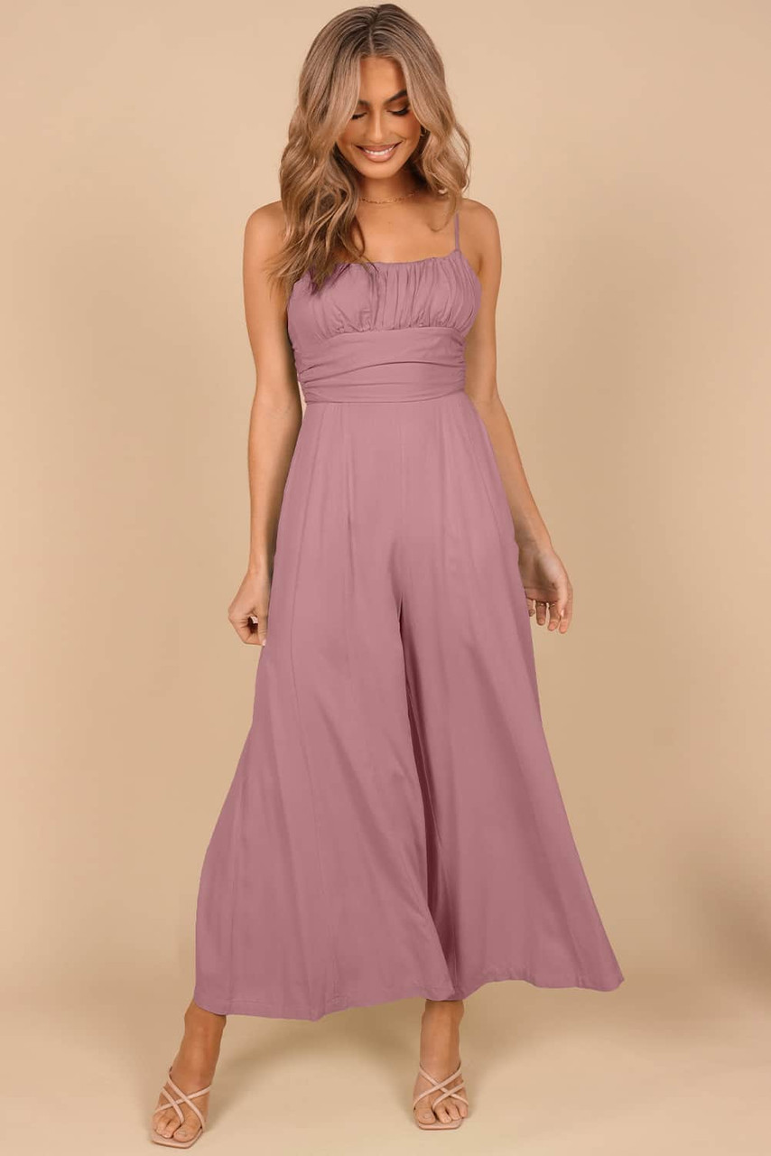 Pink Spaghetti Straps Backless Knot Wide-Leg Jumpsuit