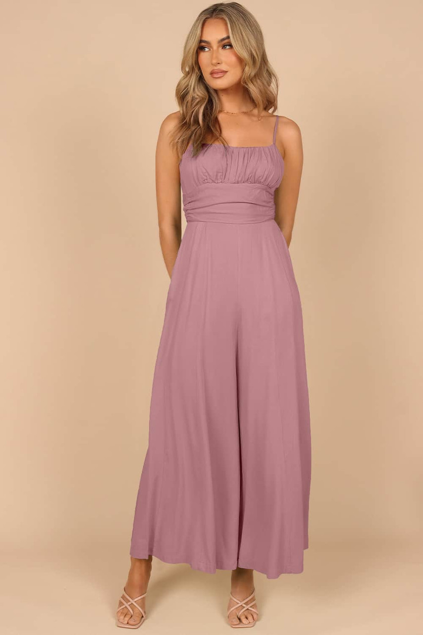 Pink Spaghetti Straps Backless Knot Wide-Leg Jumpsuit