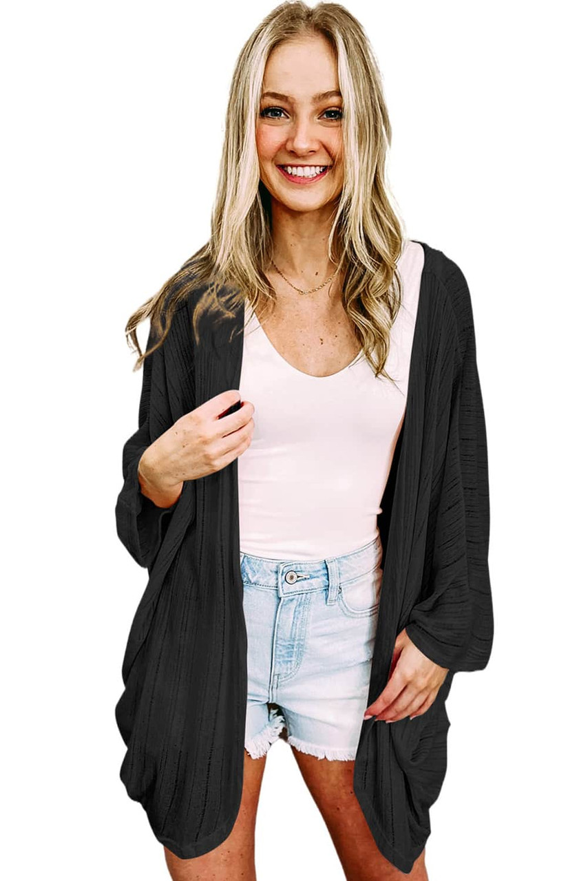 Black Pink Sheer Lightweight Knit Long Sleeve Cardigan