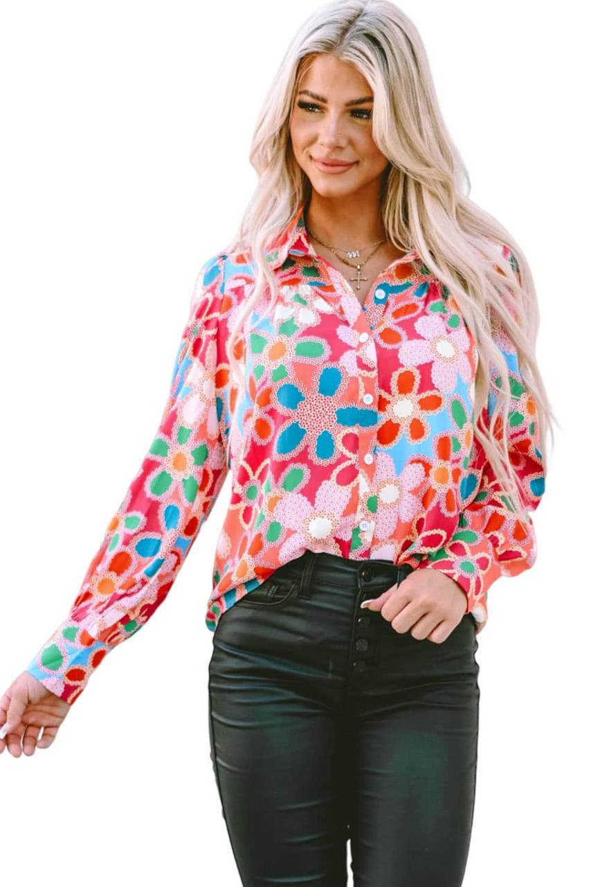 Multicolor Floral Print Bubble Sleeve Shirt