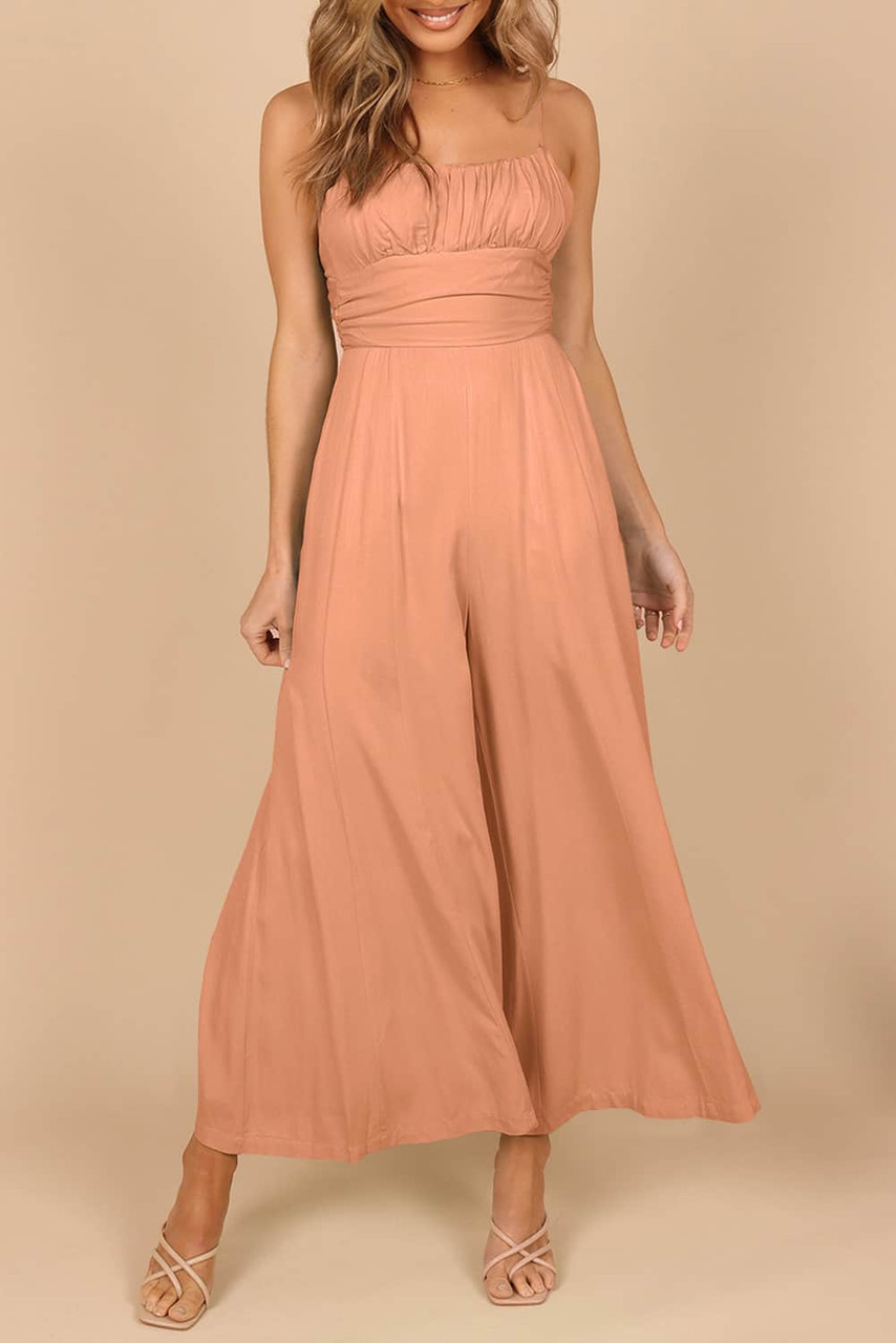 Orange Spaghetti Straps Backless Knot Wide-Leg Jumpsuit