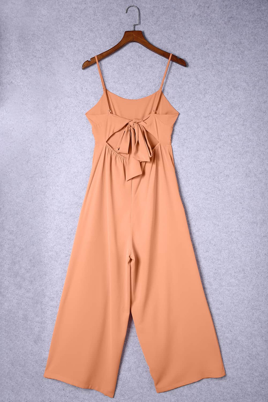 Orange Spaghetti Straps Backless Knot Wide-Leg Jumpsuit