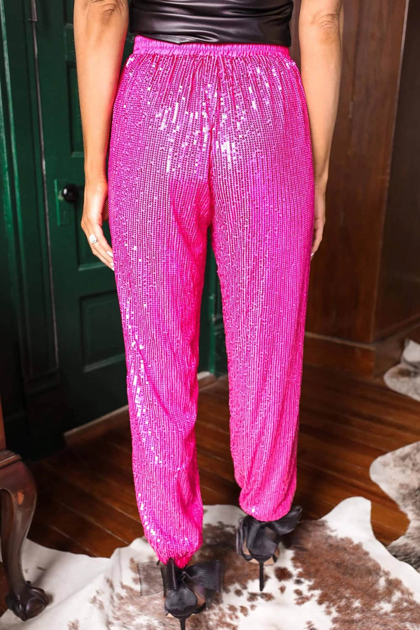 Rose Tie High Waist Sequin Jogger Pants Rose Tie High Waist Sequin Jogger Pants