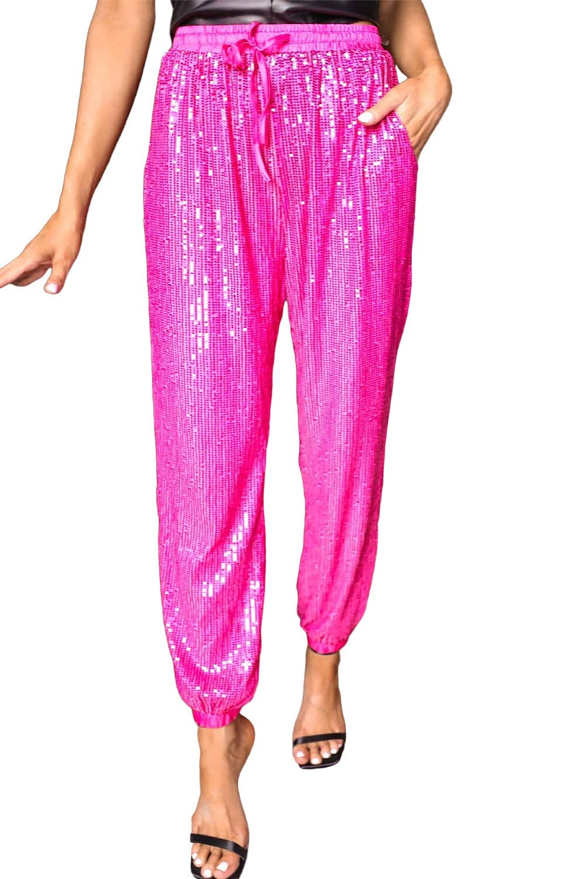 Rose Tie High Waist Sequin Jogger Pants Rose Tie High Waist Sequin Jogger Pants