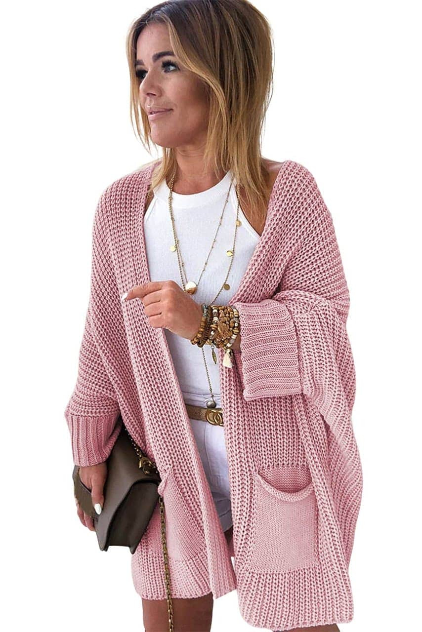 Pink Oversized Fold Over Sleeve Sweater Cardigan Pink Oversized Fold Over Sleeve Sweater Cardigan