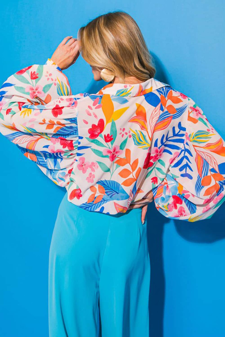 Multicolor Vibrant Floral Printed Billowy Sleeve Shirt