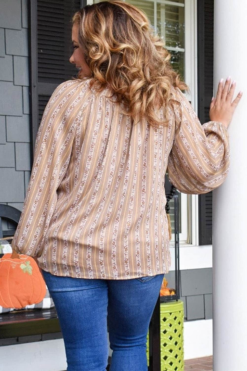 Pink Plus Size Printed Split Neck Blouse