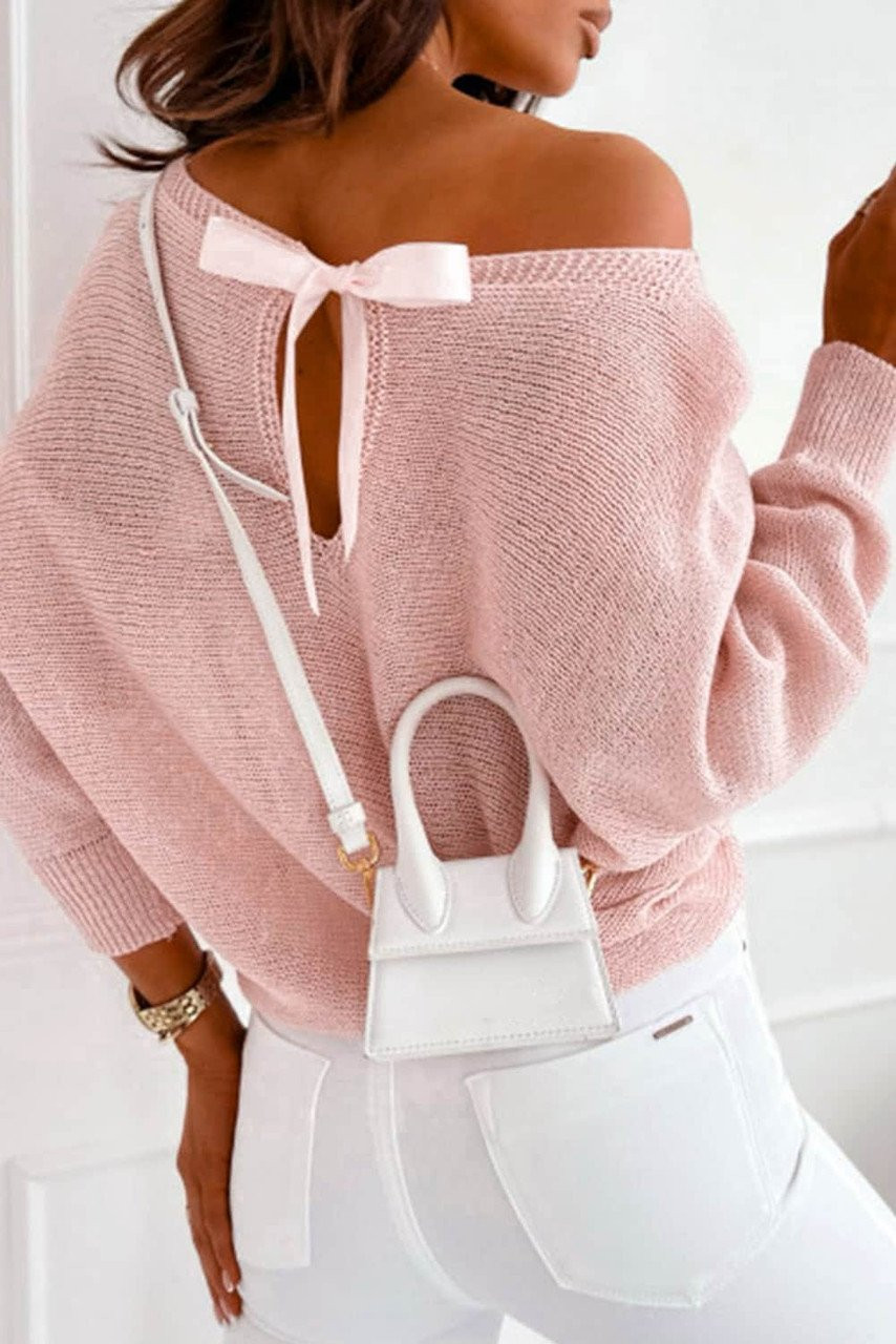 Pink Ribbon Bow Knot Dolman Sleeve Sweater Pink Ribbon Bow Knot Dolman Sleeve Sweater