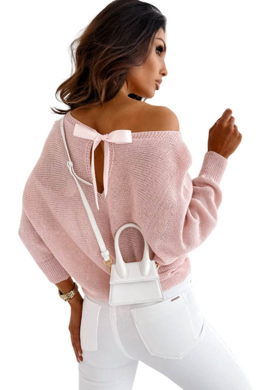 Pink Ribbon Bow Knot Dolman Sleeve Sweater Pink Ribbon Bow Knot Dolman Sleeve Sweater
