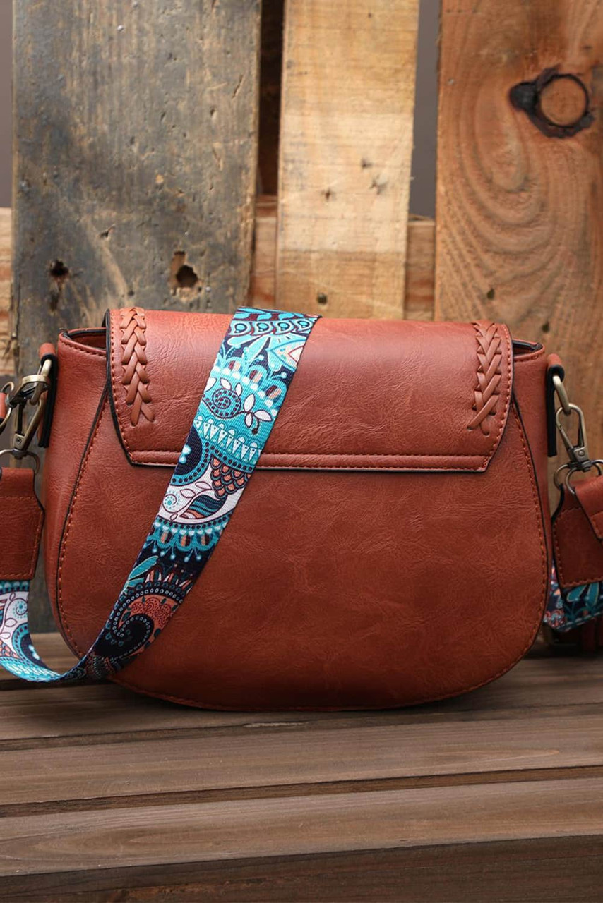 Red Sandalwood Paisley Print Strap Faux Leather Tassel Shoulder Bag