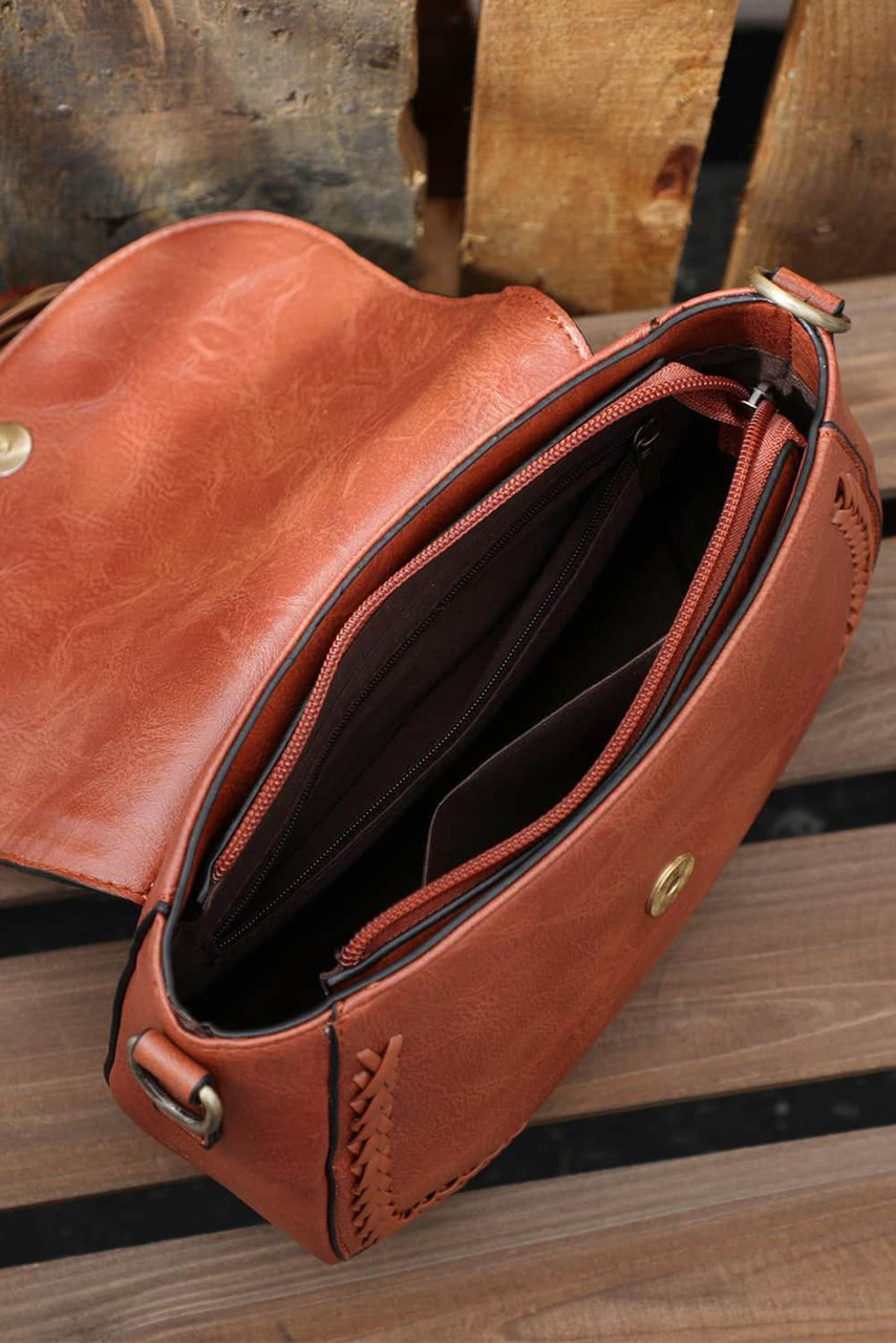 Red Sandalwood Paisley Print Strap Faux Leather Tassel Shoulder Bag
