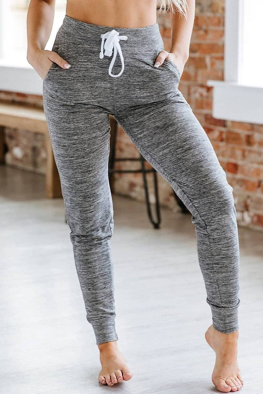 Gray Drawstring Waist Pocketed Joggers Gray Drawstring Waist Pocketed Joggers