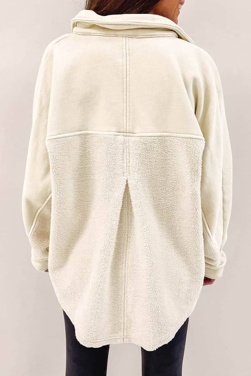 Beige Button-Up Stitching Pocket Raw Hem Shacket Beige Button-Up Stitching Pocket Raw Hem Shacket