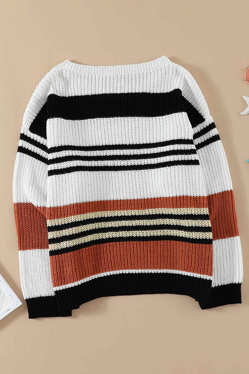 Striped Pattern Knit Sweater For Women