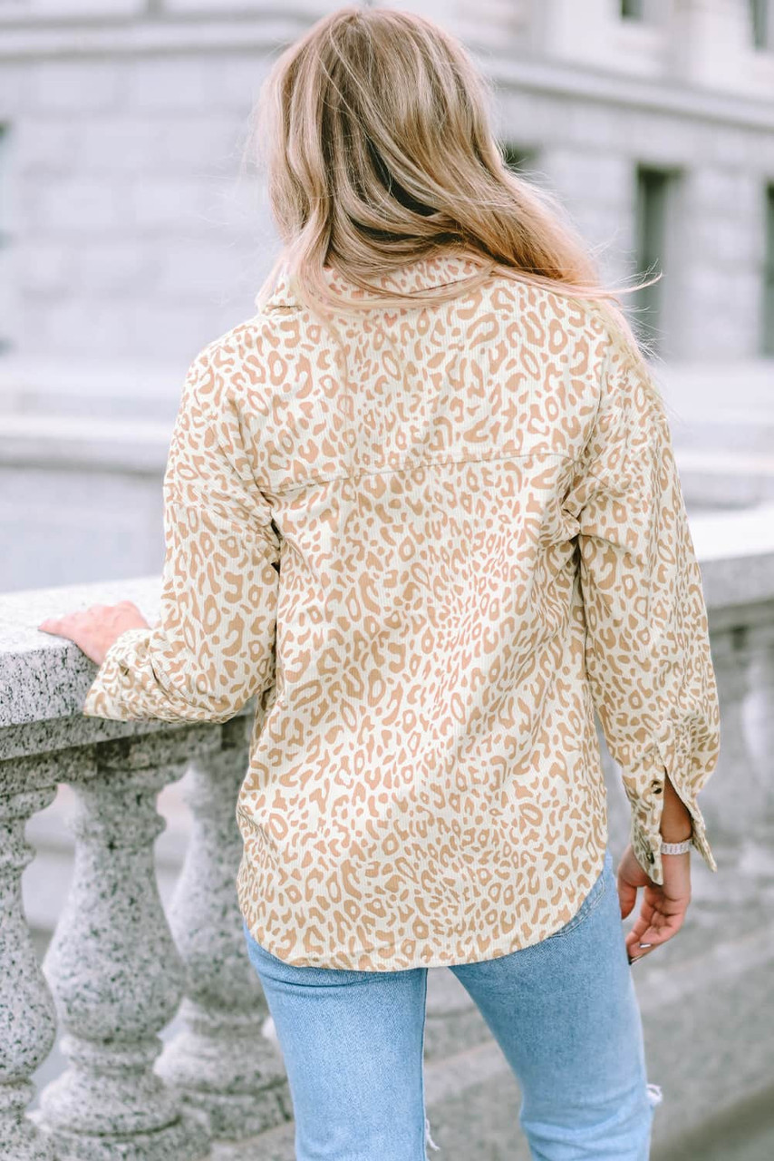 Leopard Corduroy Button Up Shirt