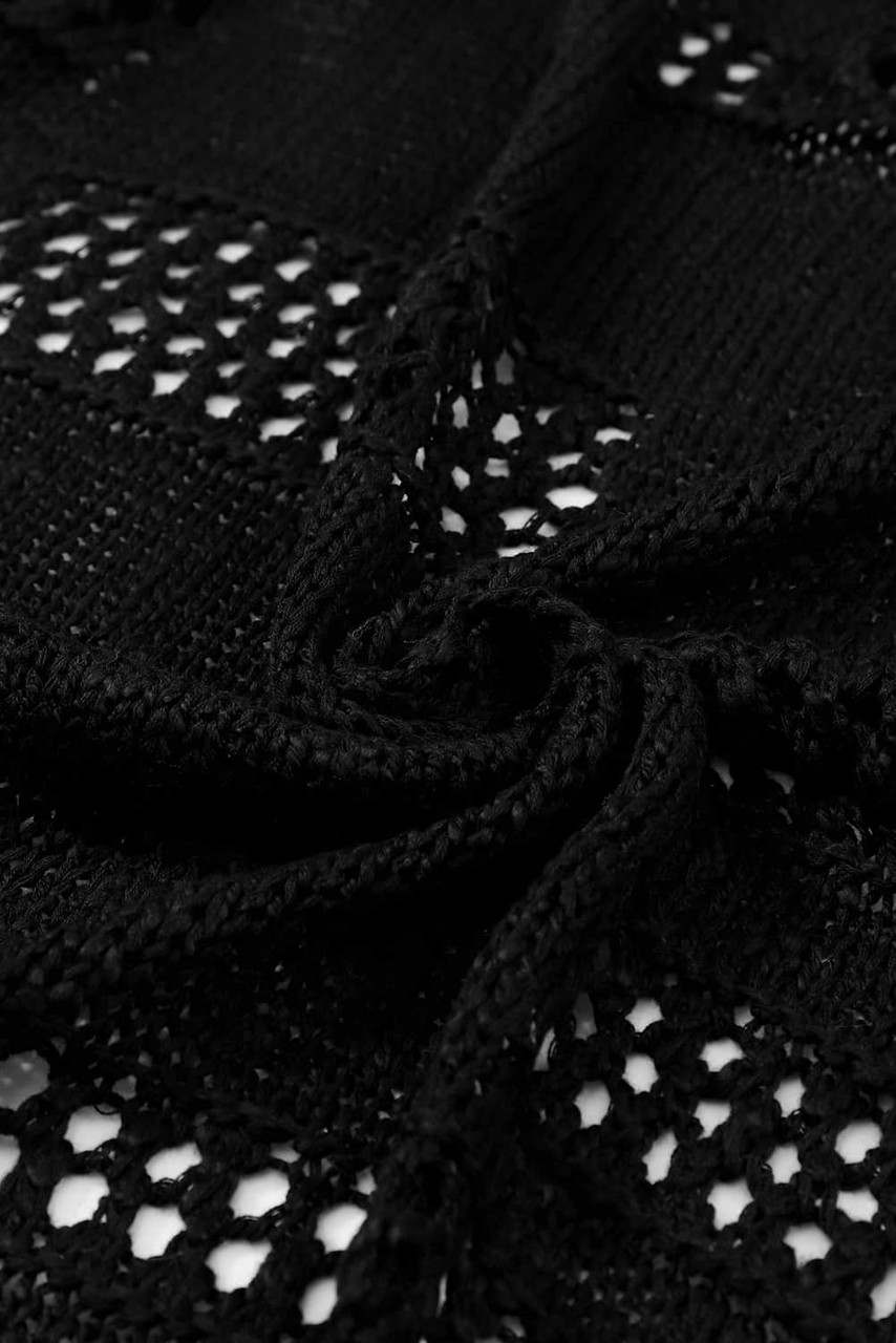 Black Casual Hollowed Knit Dolman Sleeve Cardigan