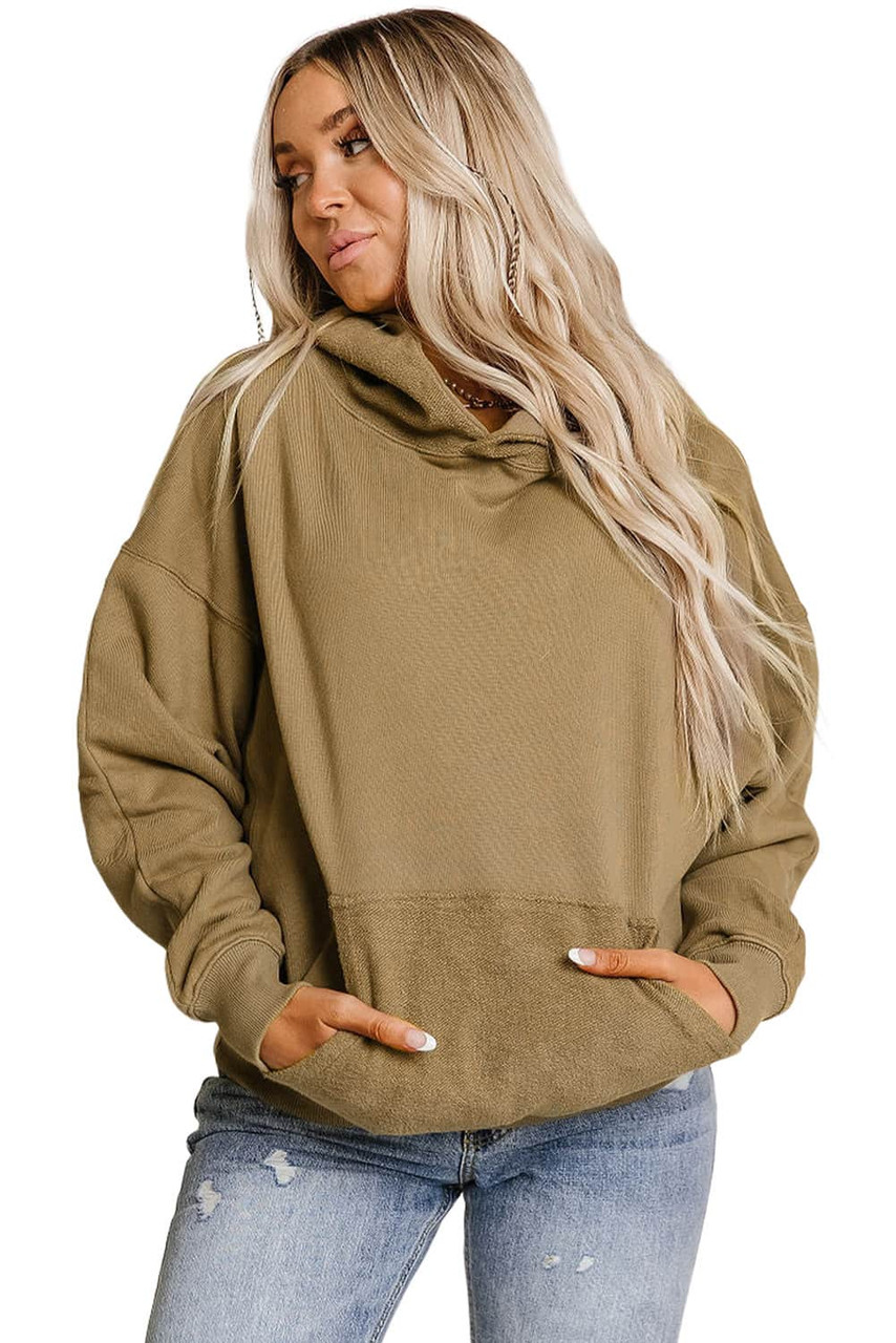 Khaki Kangaroo Pocket Boyfriend Hoodie