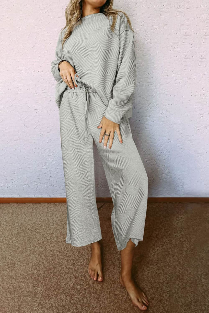 Gray Ultra Loose Textured 2pcs Slouchy Outfit Gray Ultra Loose Textured 2pcs Slouchy Outfit
