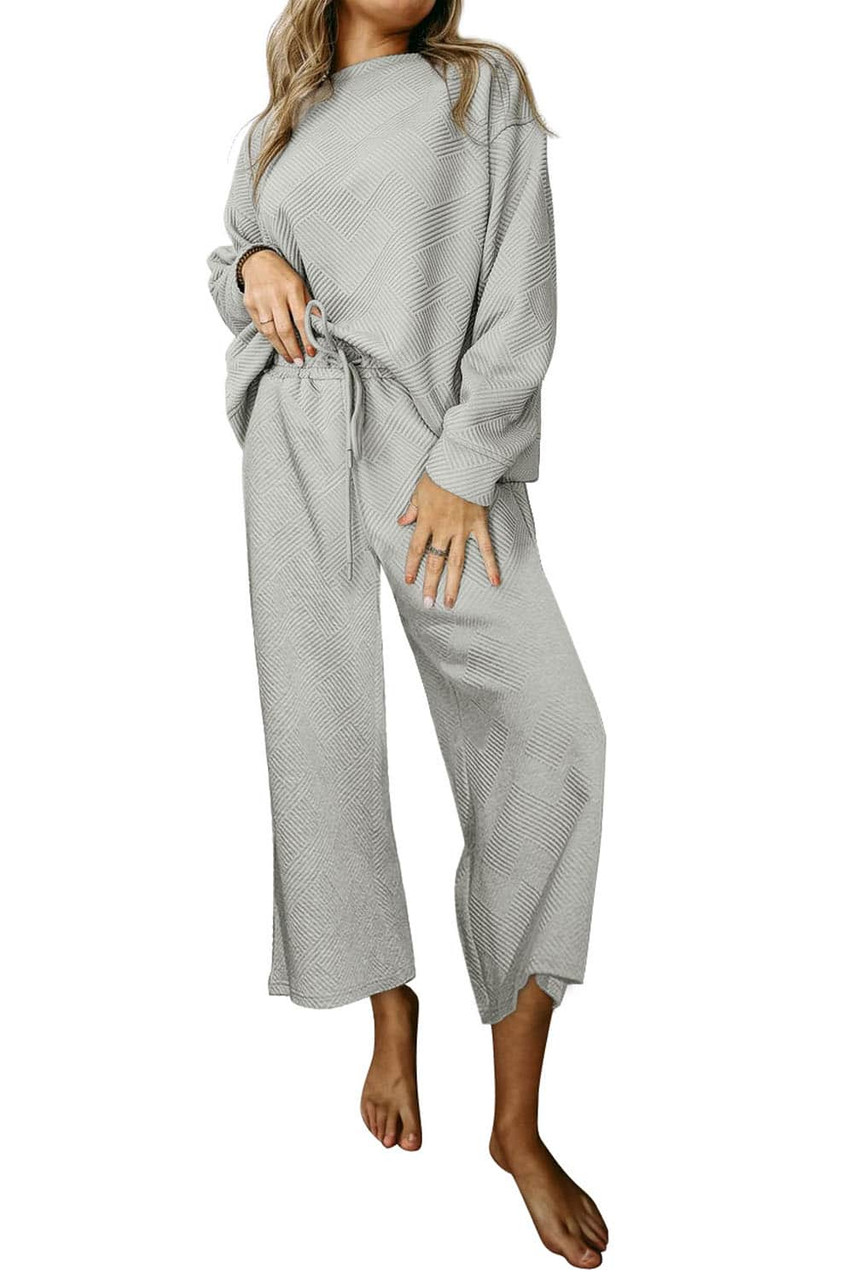 Gray Ultra Loose Textured 2pcs Slouchy Outfit Gray Ultra Loose Textured 2pcs Slouchy Outfit