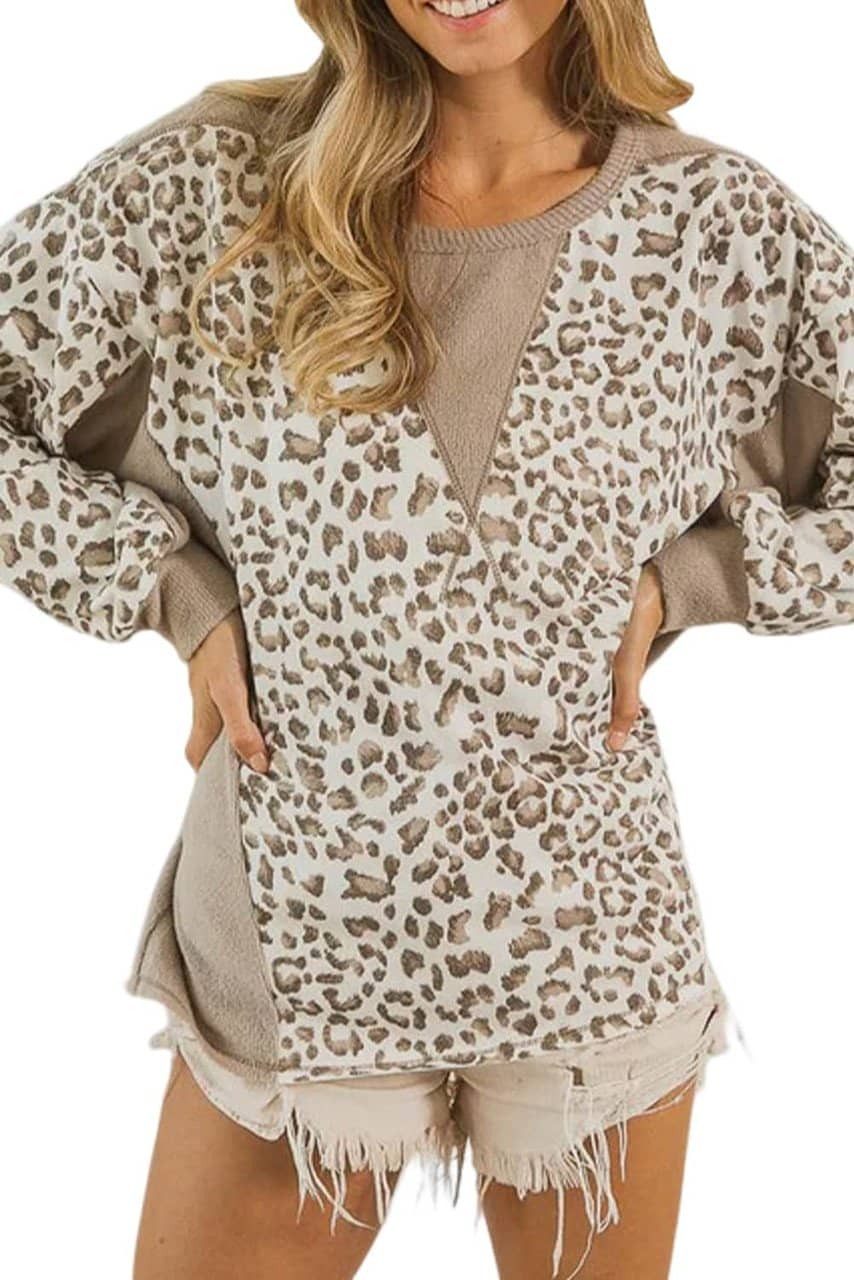 Leopard Print Crew Neck Long Sleeve Top