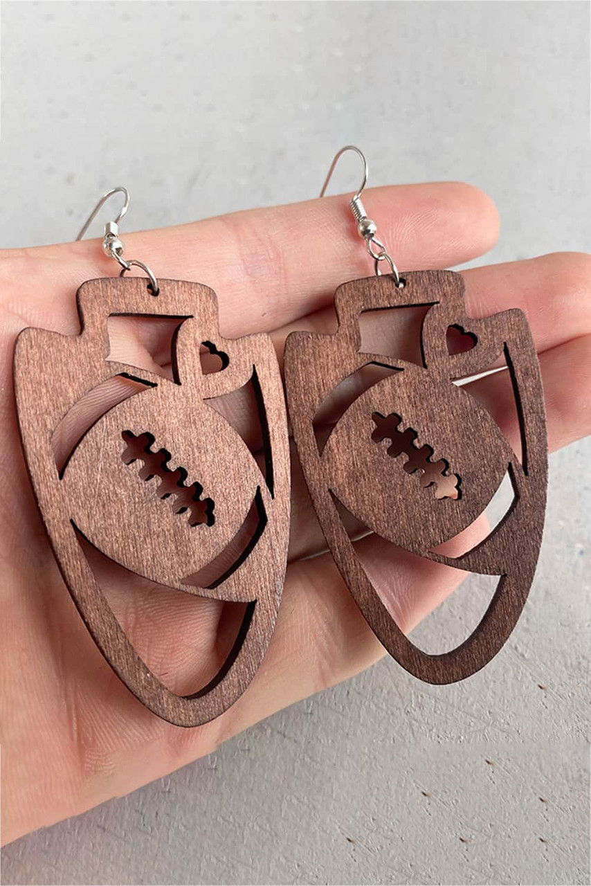 Coffee Rugby Carving Wooden Pendant Earrings