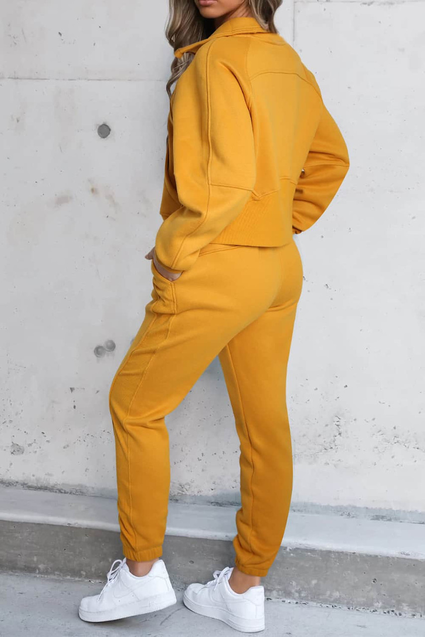 Yellow Half Zip Sweatshirt and Sweatpants Sports Set