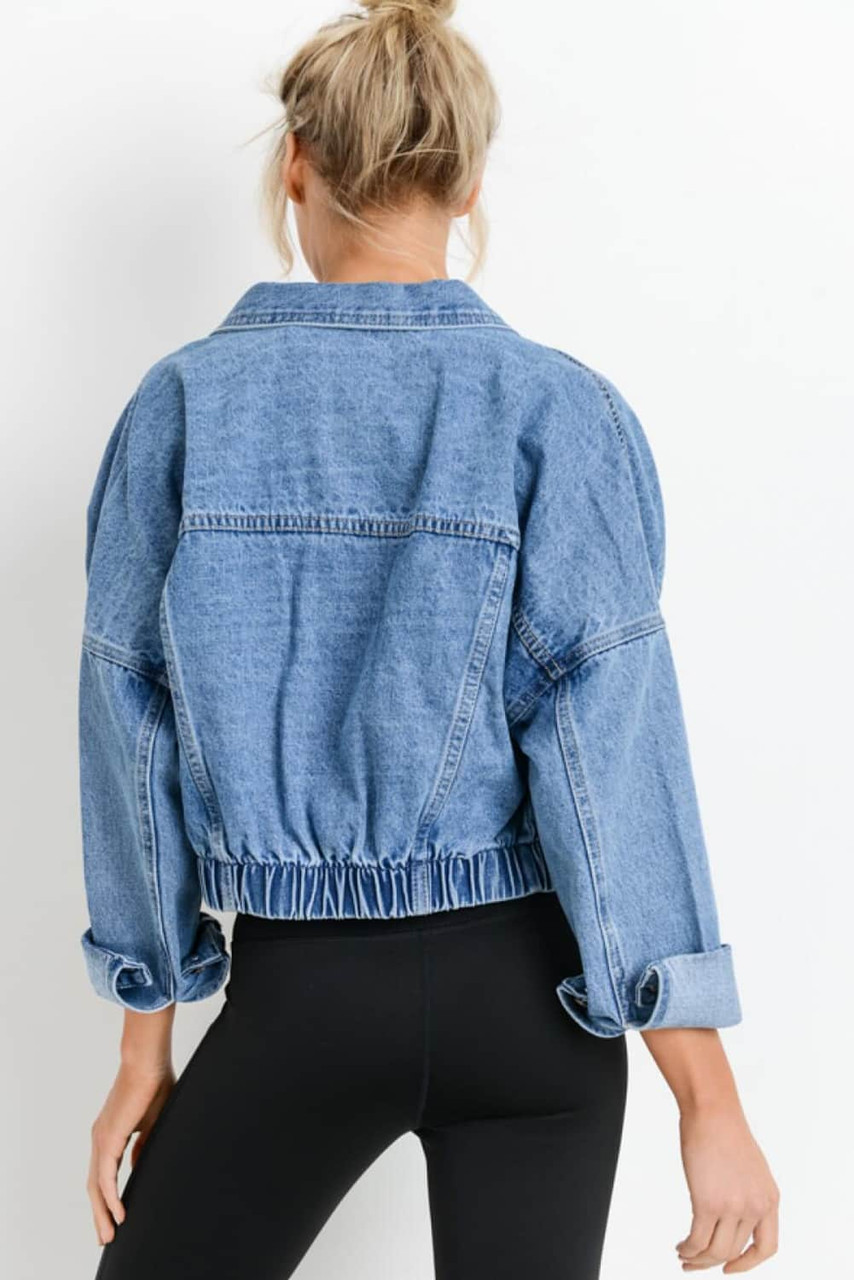 Sky Blue Medium Wash Chunky Cropped Denim Jacket