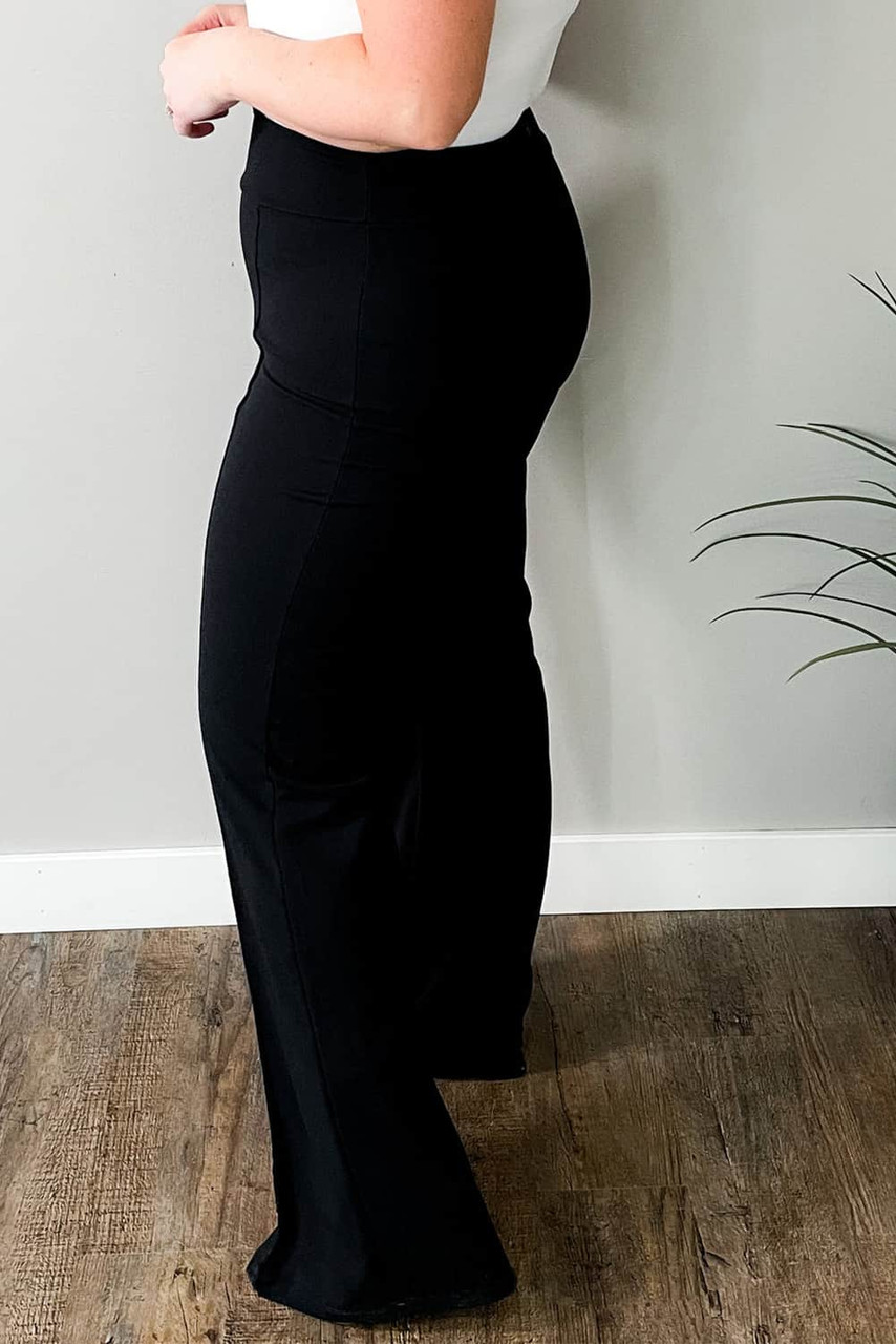 Black Exposed Seam Straight Leg Plus Size Pants