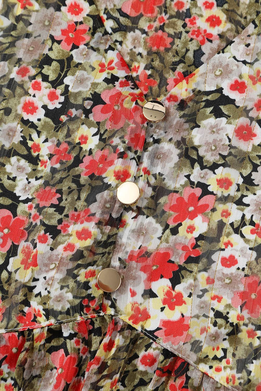 Khaki V Neck Ruffled Babydoll Floral Blouse Khaki V Neck Ruffled Babydoll Floral Blouse