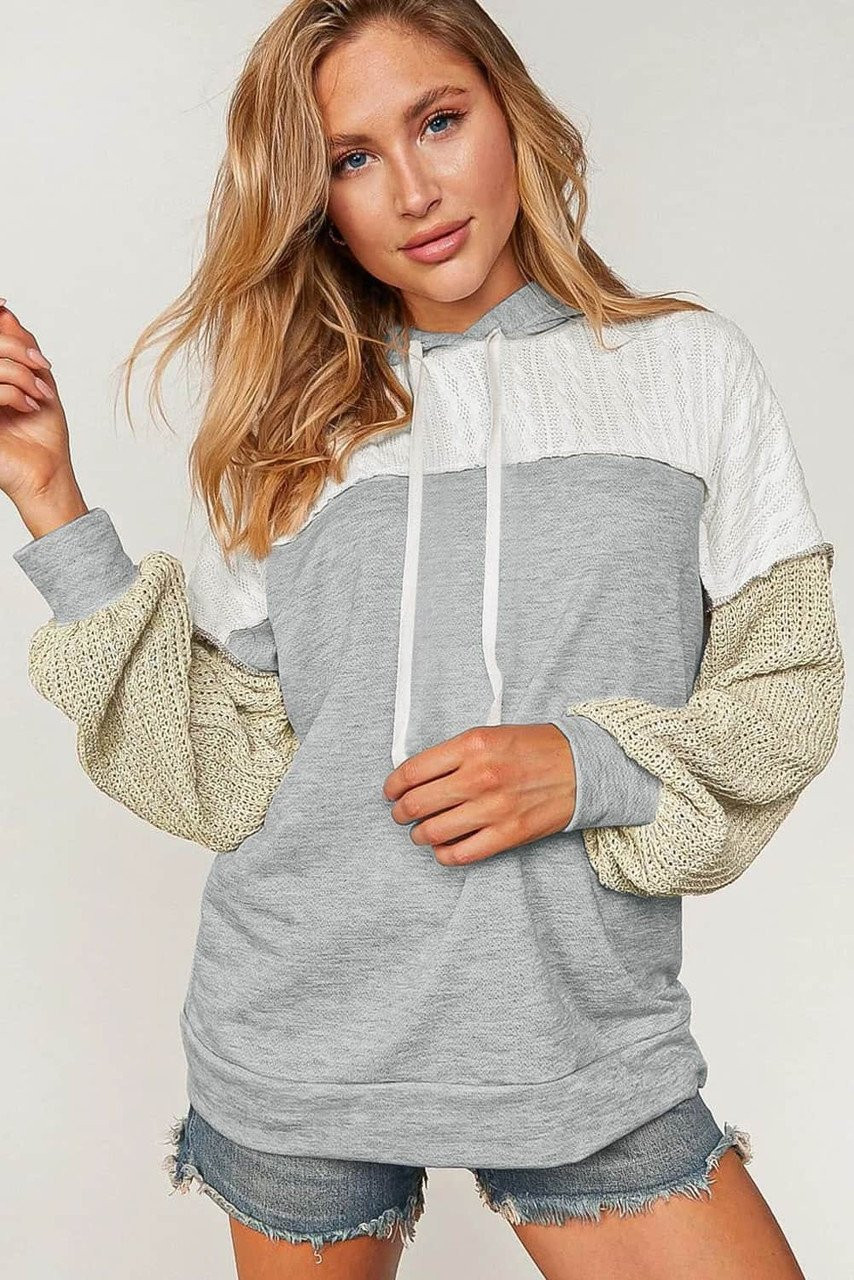 Gray Colorblock Patchwork Pullover Hoodie Gray Colorblock Patchwork Pullover Hoodie