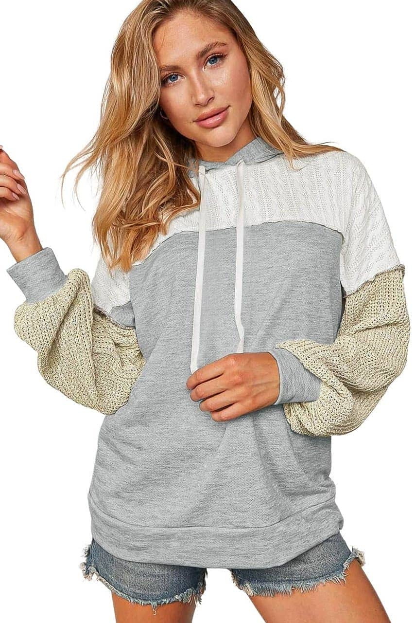 Gray Colorblock Patchwork Pullover Hoodie Gray Colorblock Patchwork Pullover Hoodie
