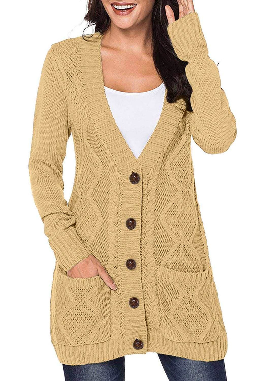 Front Pocket and Buttons Closure Cardigan