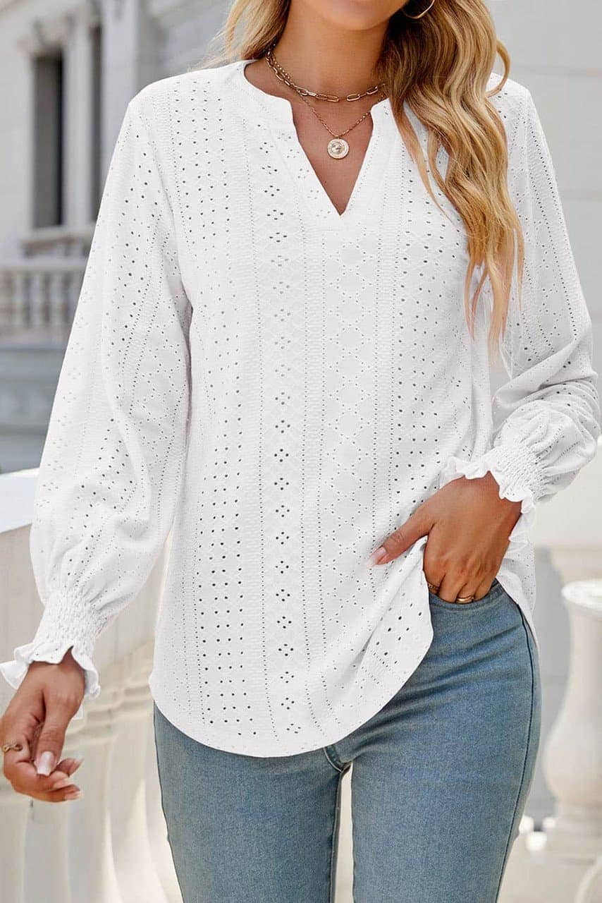 White Split Neck Textured Loose Blouse White Split Neck Textured Loose Blouse