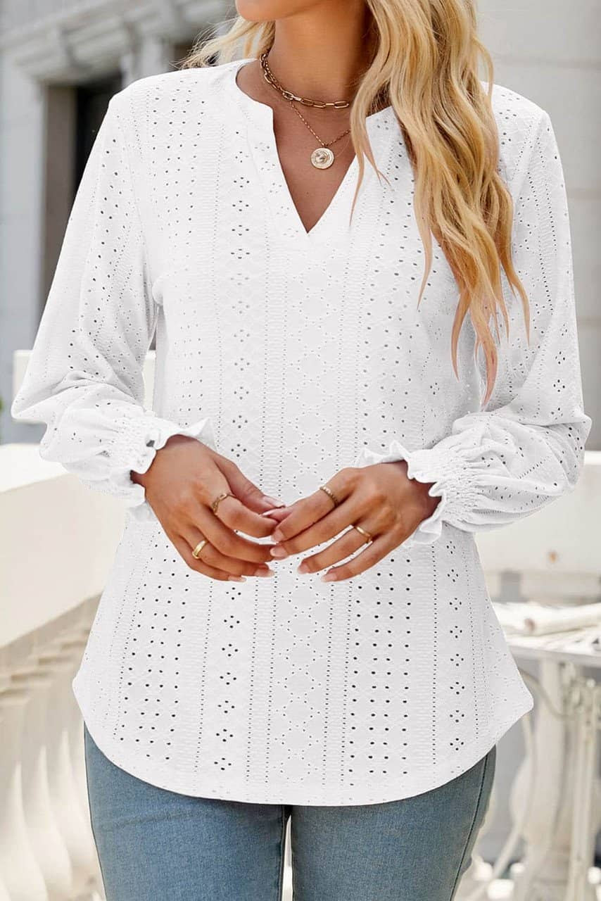 White Split Neck Textured Loose Blouse White Split Neck Textured Loose Blouse