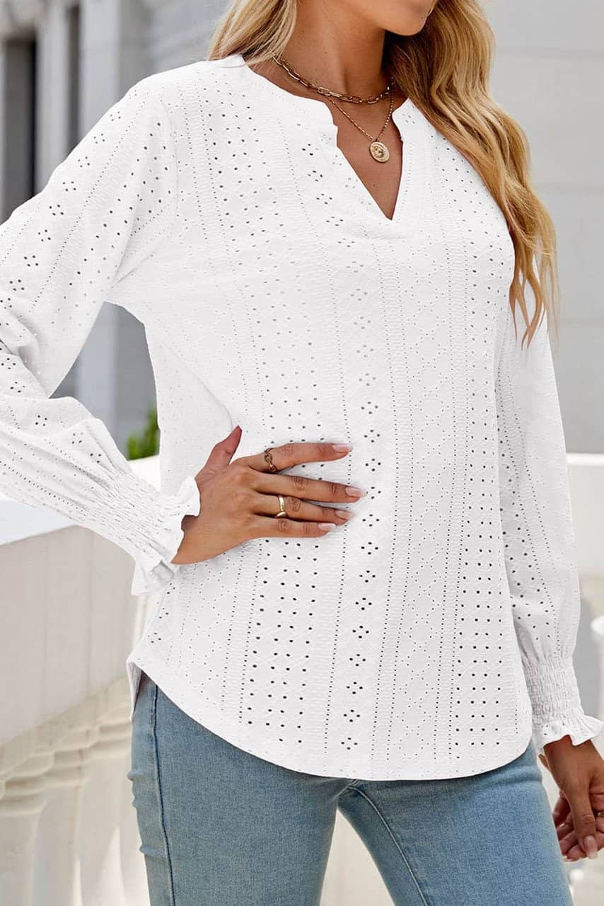 White Split Neck Textured Loose Blouse White Split Neck Textured Loose Blouse