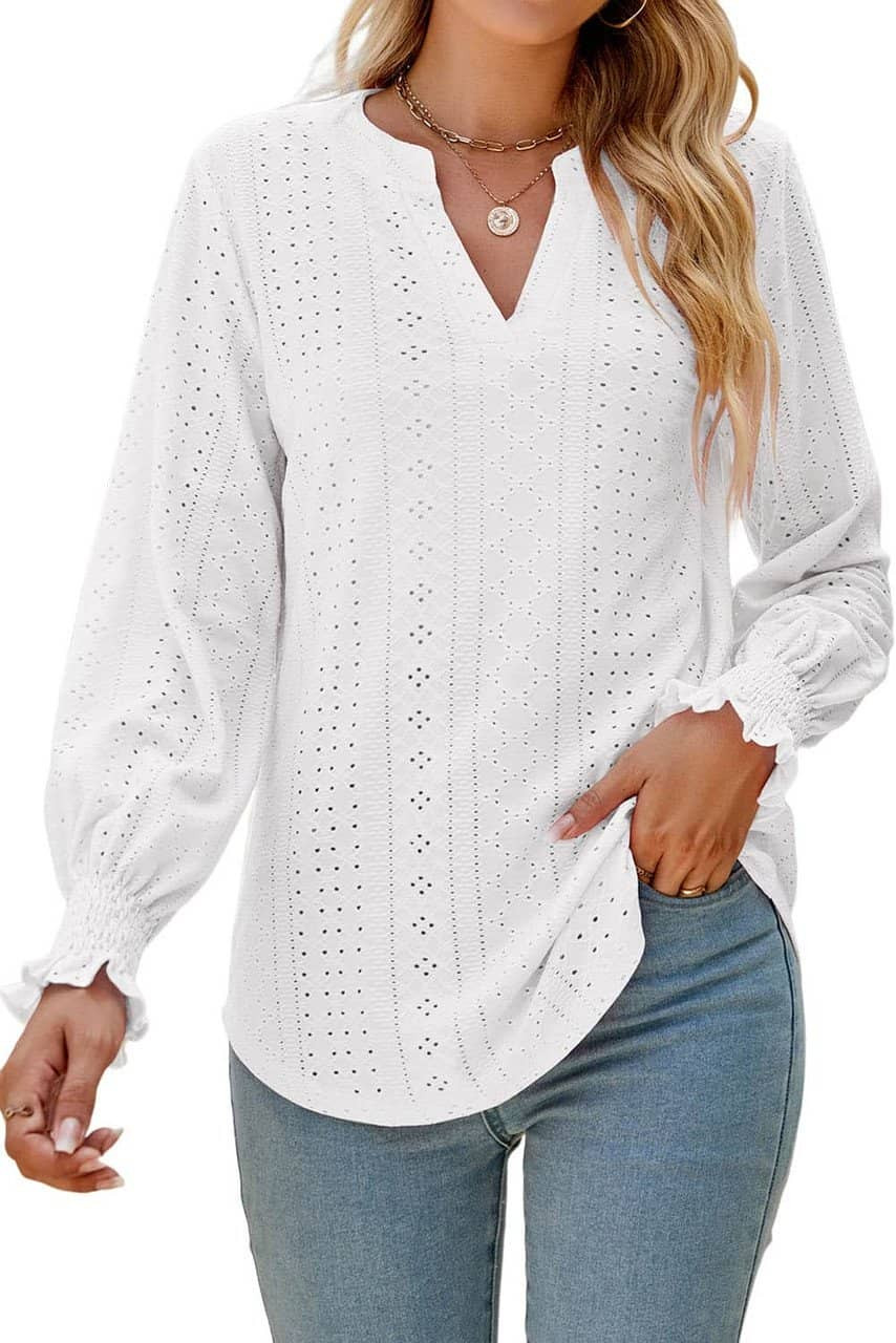 White Split Neck Textured Loose Blouse White Split Neck Textured Loose Blouse