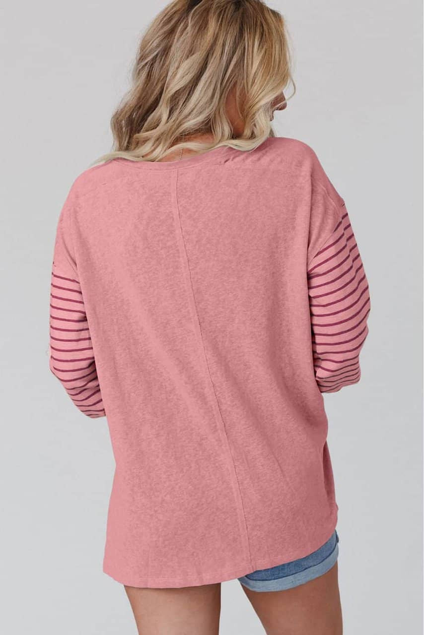 Peach Blossom Colorblock Striped Bishop Sleeve Top Peach Blossom Colorblock Striped Bishop Sleeve Top