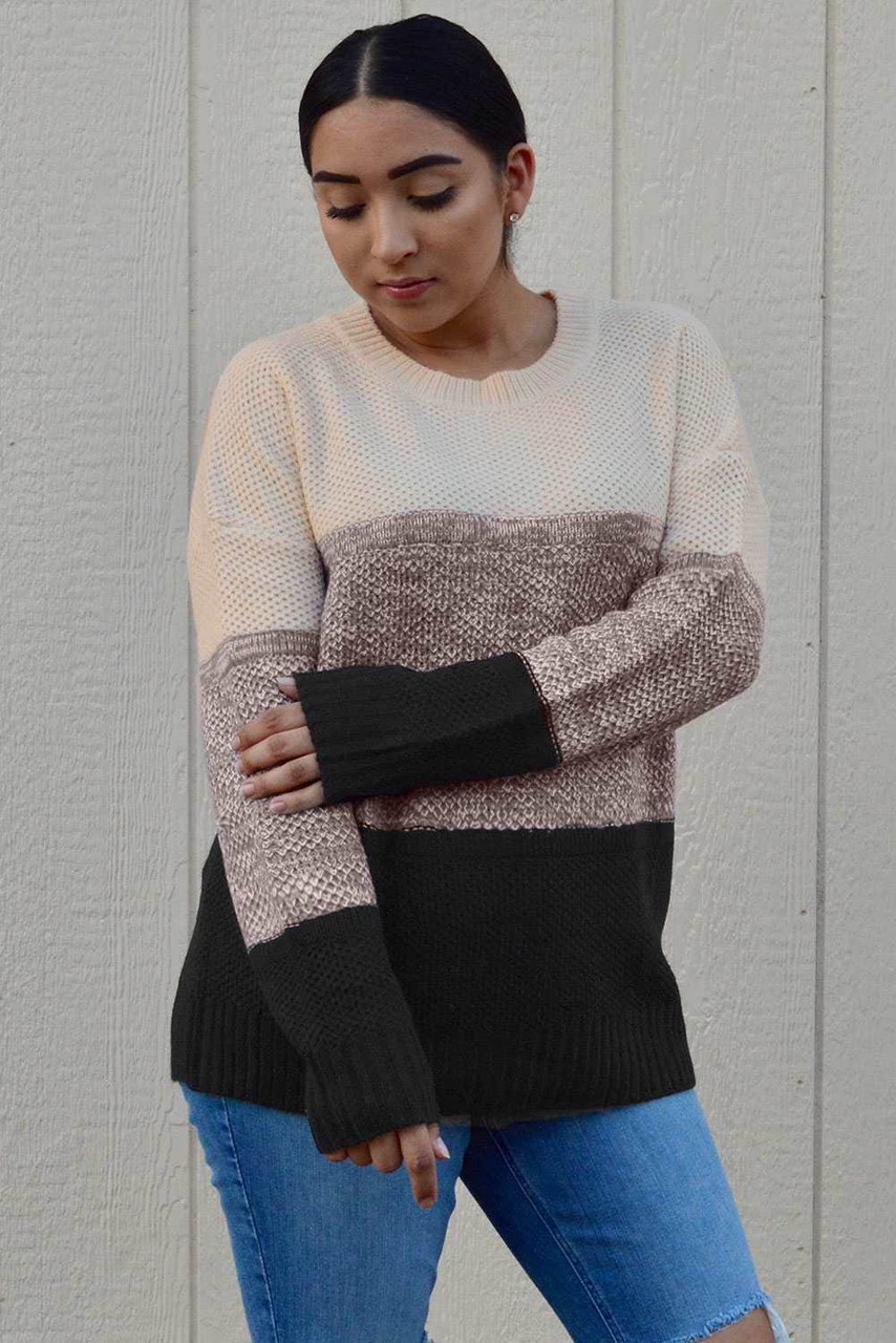 Color Block Netted Texture Pullover Sweater