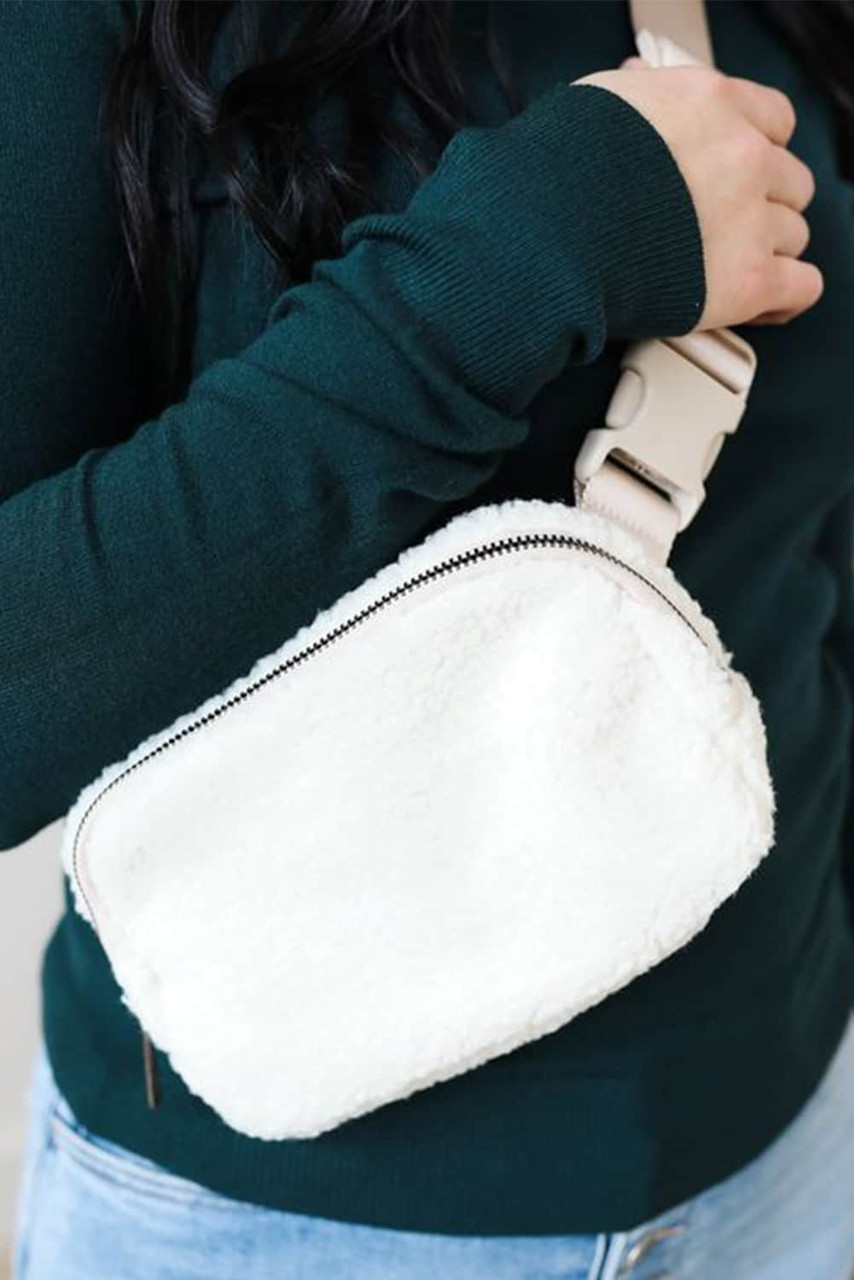 Bright White Sherpa Adjustable Strap Crossbody Bag