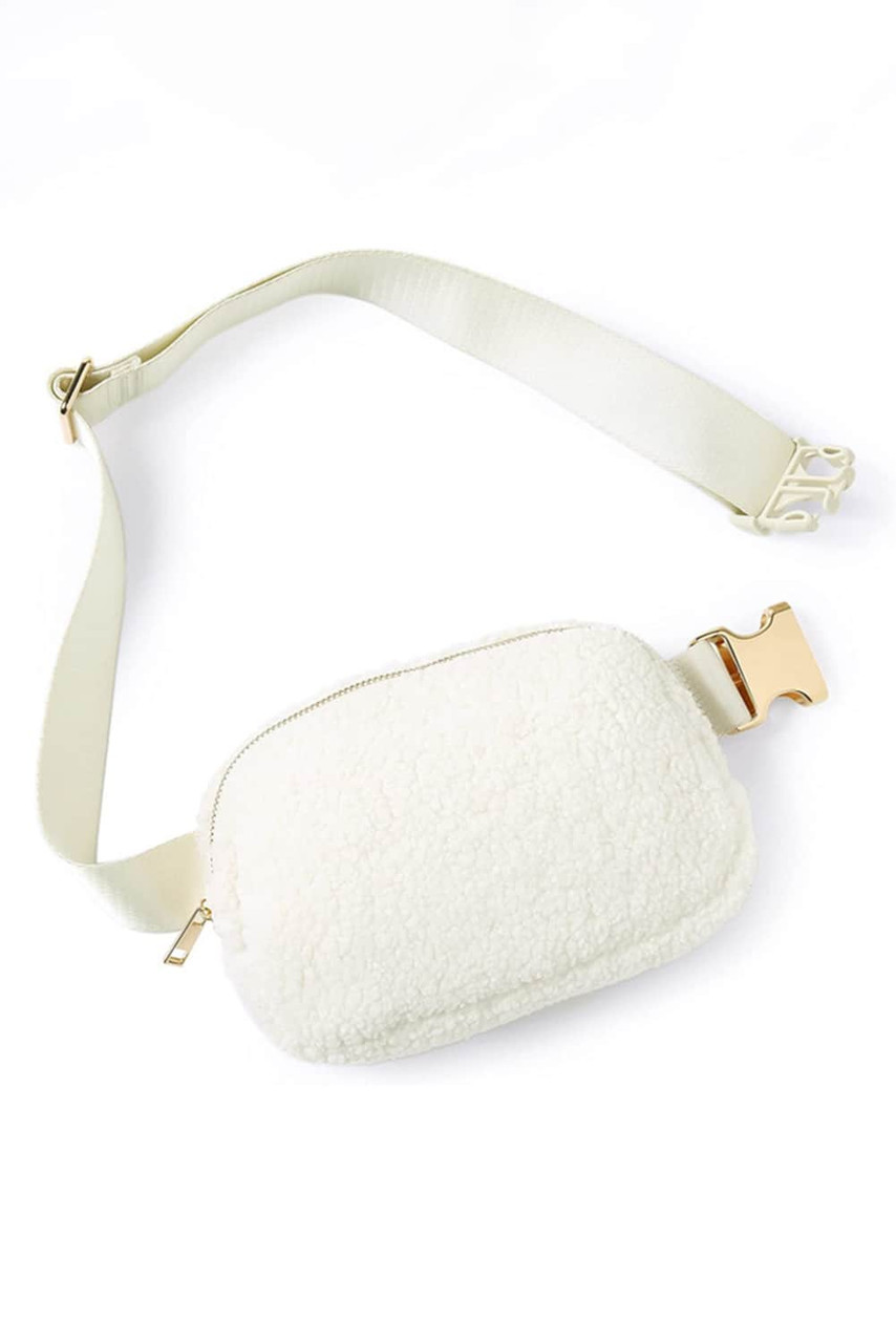 Bright White Sherpa Adjustable Strap Crossbody Bag