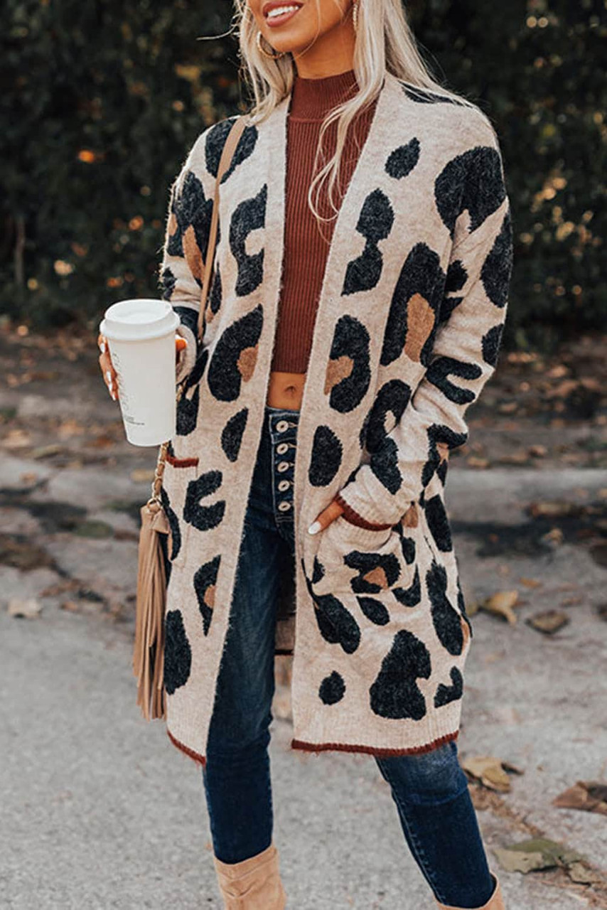 Leopard Animal Print Open Midi Cardigan Leopard Animal Print Open Midi Cardigan