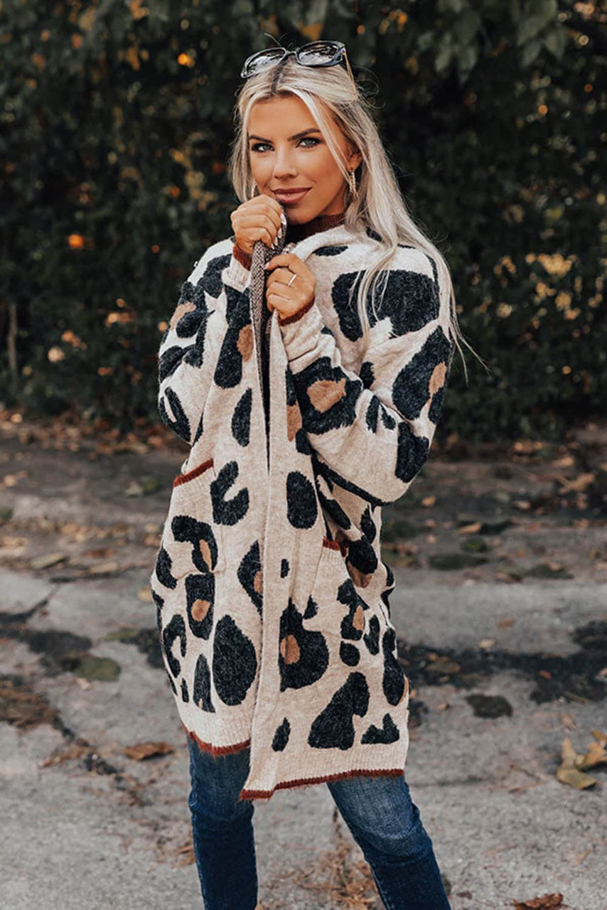 Leopard Animal Print Open Midi Cardigan Leopard Animal Print Open Midi Cardigan